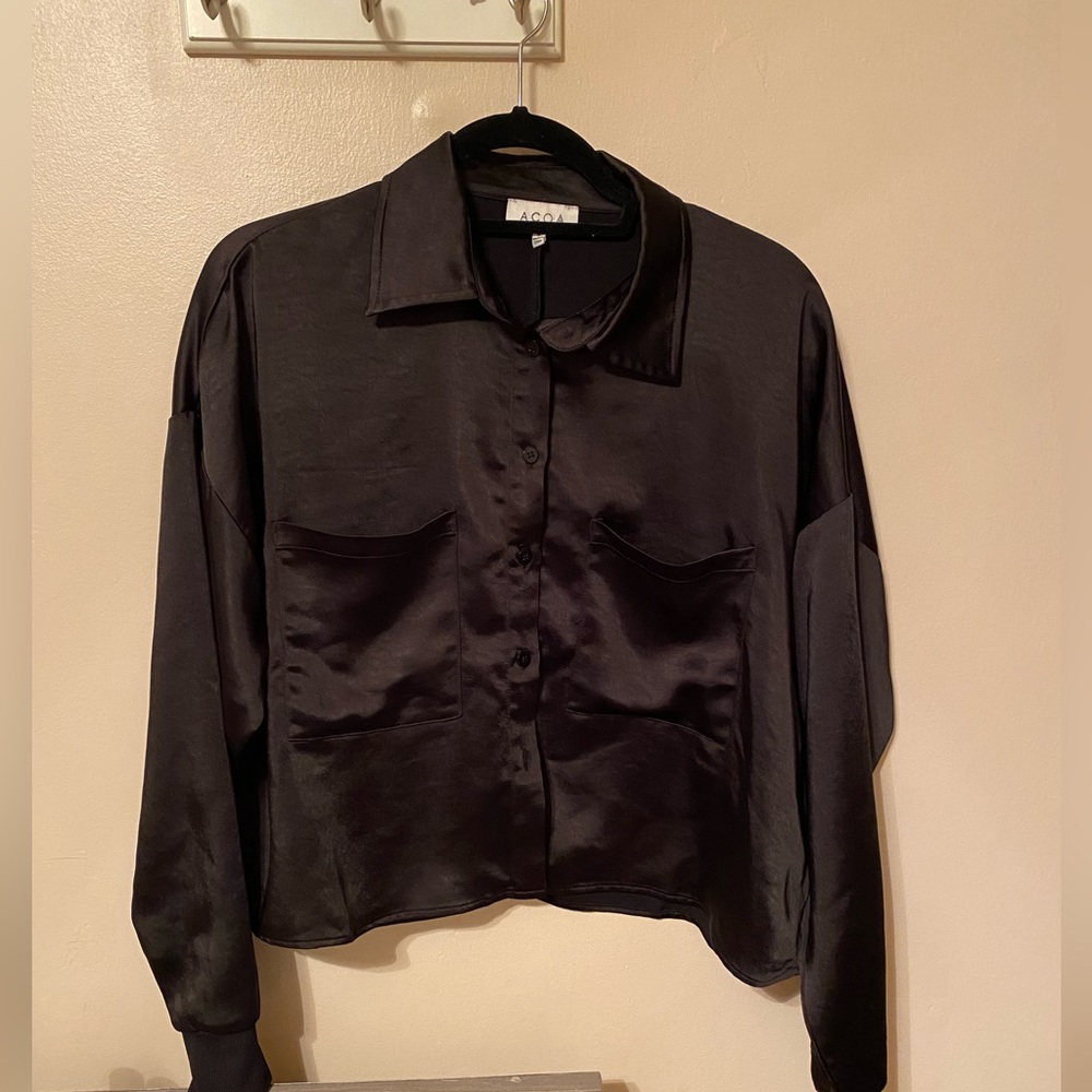 Silk collars button down top